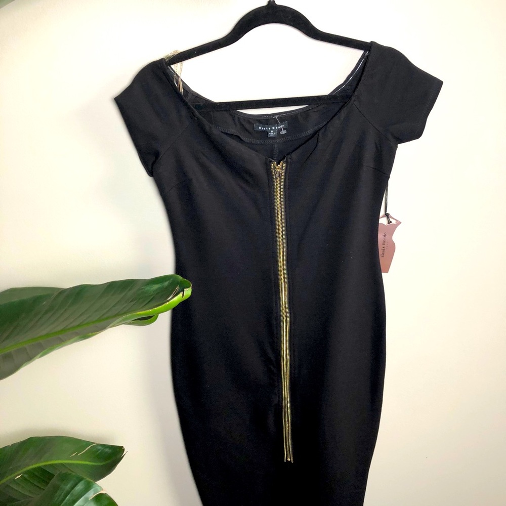 Haute Monde black dress with gold zipper